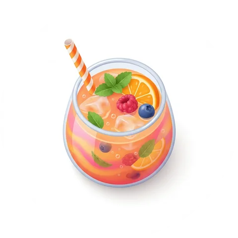 A fruit mocktail with a striped straw